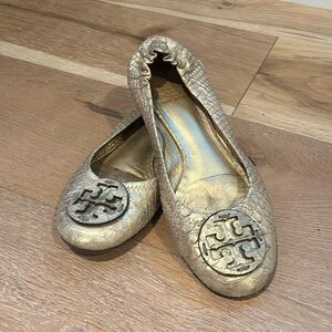 Tory Burch Gold Snakeskin Ballet Flats